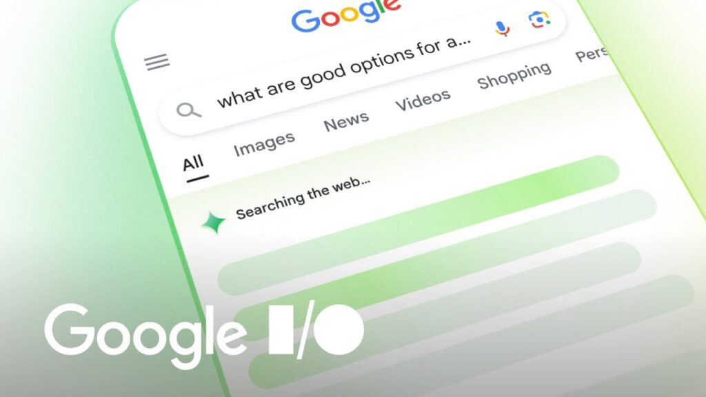 Illustration of Google's AI-powered search interface showing an AI-generated summary in response to a user query, as presented during Google I/O
